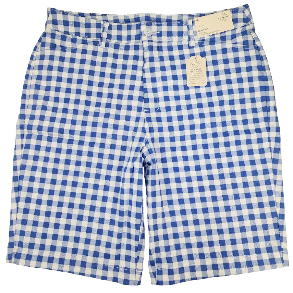 New St Johns Bay Womens 16 36x11" Blue Gingham Secretly Slender Bermuda Shorts